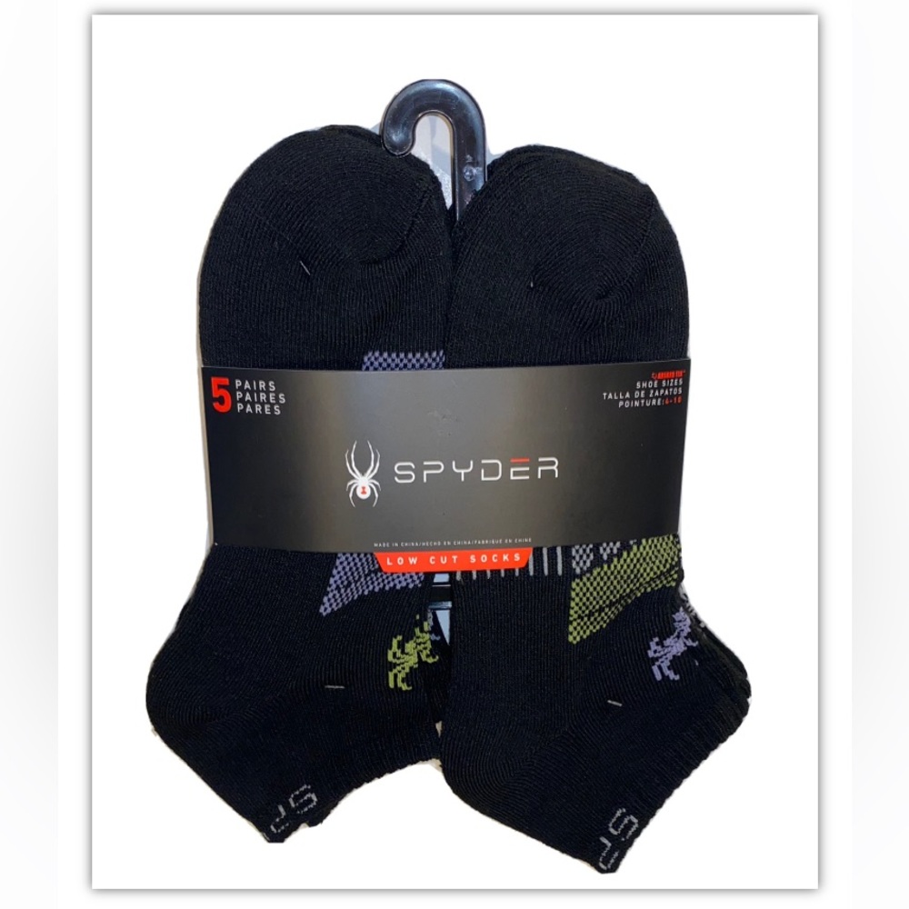 Spyder Low Cut Socks 5 Pair Women’s 4-10 Black w/ Multicolor Logo NEW! Cushion